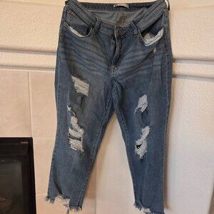 Women’s High‑Rise Straight Cropped Ripped Jeans – Size 13 / 31W